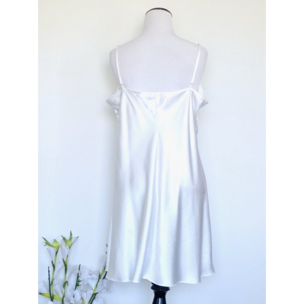 Vintage Linea Donatella Satin Lingerie with Beaded Sequin Lace Detail White SZ L - Picture 3 of 6